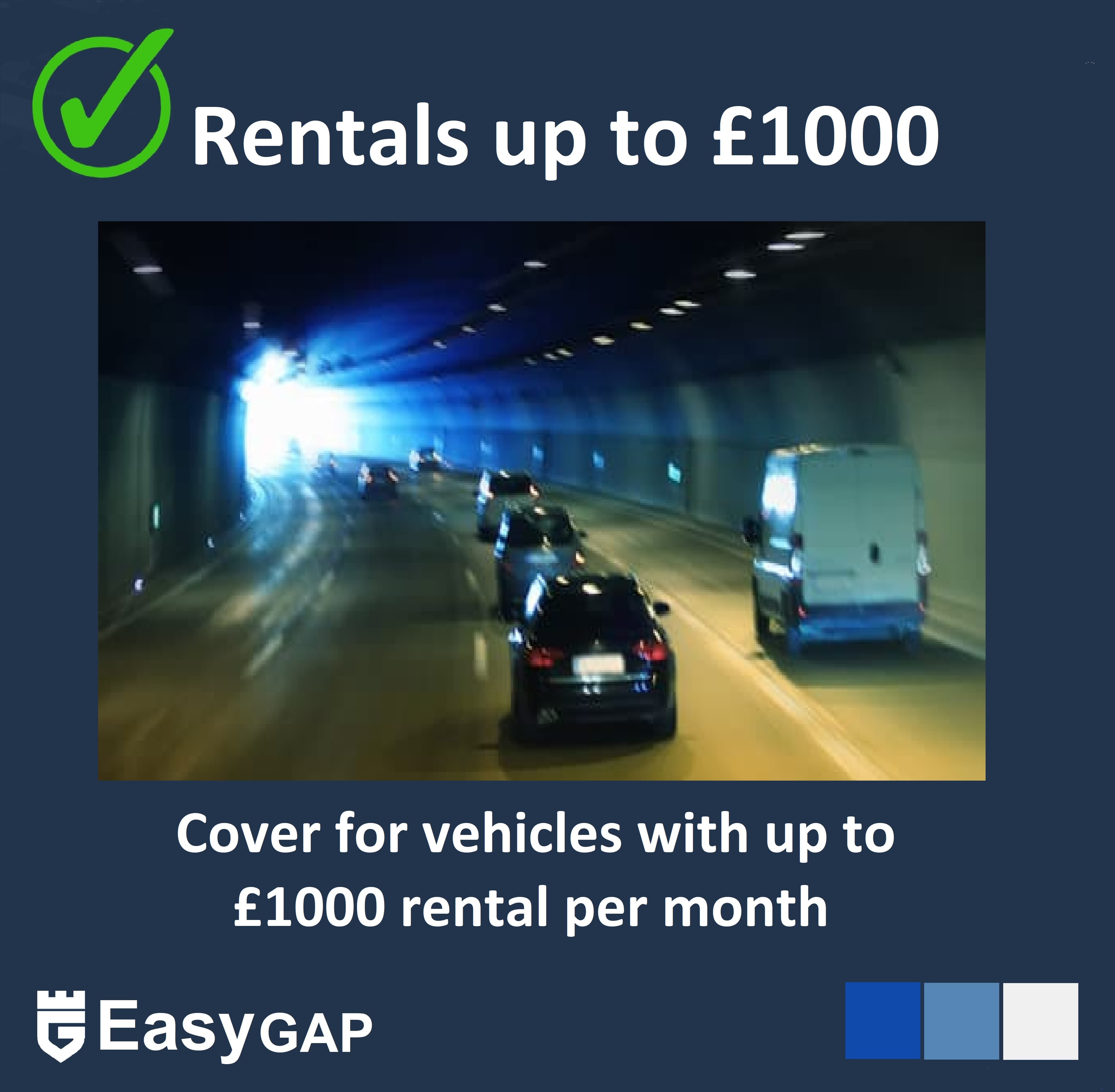 Cover for vehicles with a monthly rental of up to £1000.